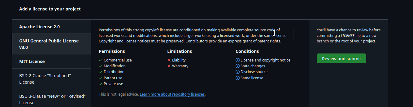 git selection licence